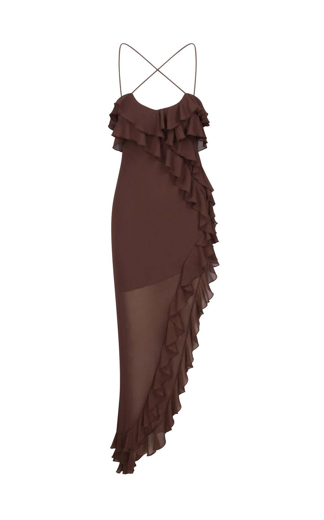 Vestito midi romantico con volant floreale e spacco