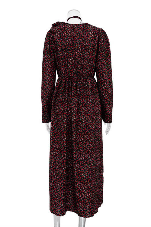 Vestito Midi con Collo a V e Decorazione Floreale Bertha