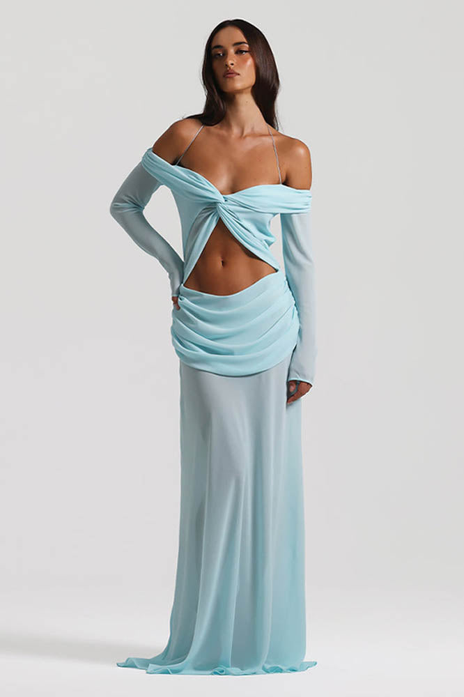 Vestito con scollo a spalle scoperte di grazia al chiaro di luna