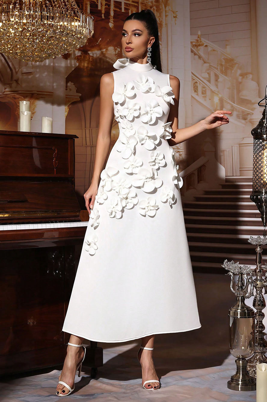 vestito maxi senza maniche decorato con fiori Ethel