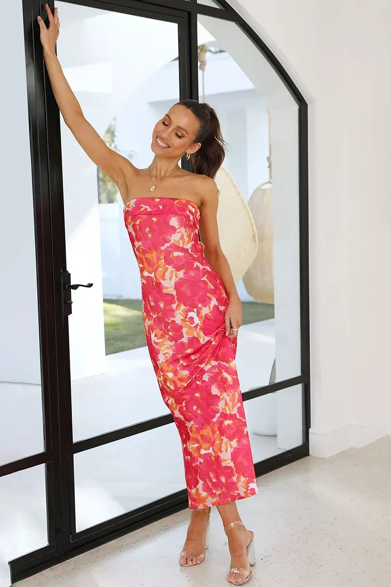Vestito Maxi Miya - Floral Rosa/Rosso