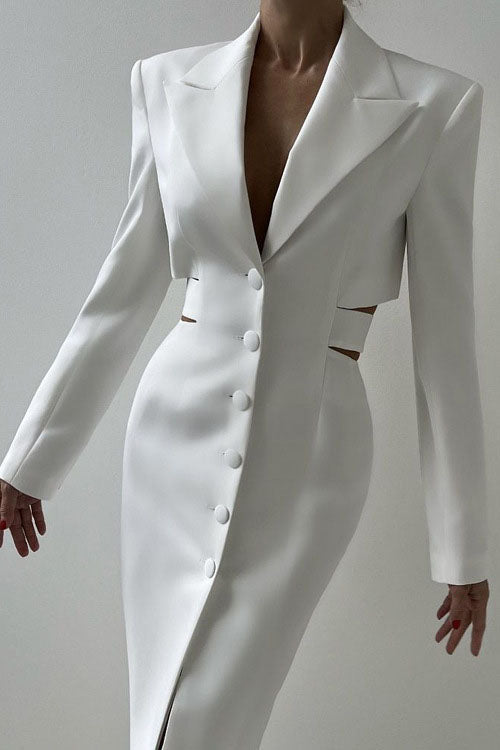 Abito midi blazer con dettaglio in metallo e scollo a V profondo