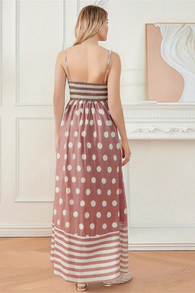 Abito midi con scollo quadrato e pois