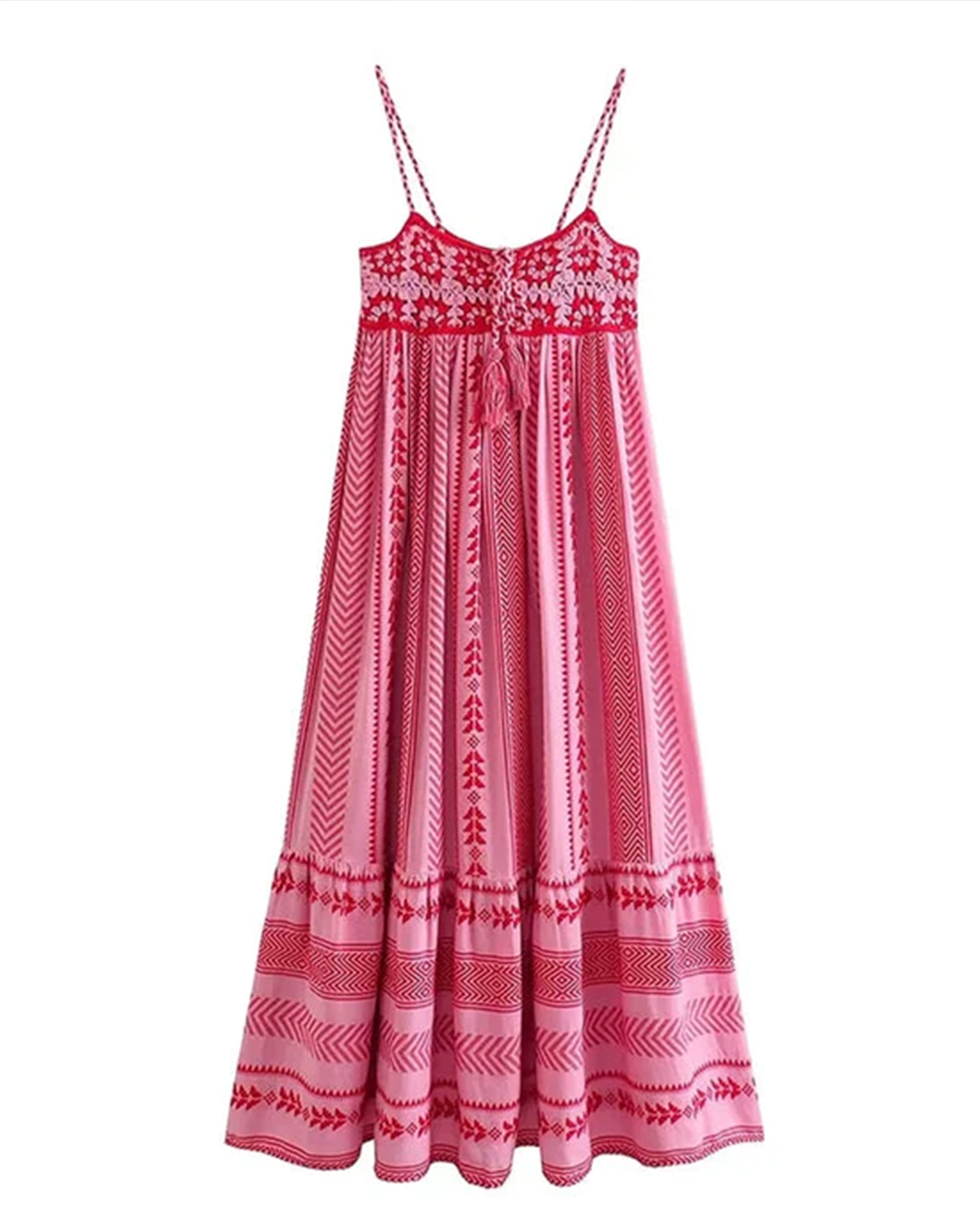 Vestito midi con stampa Naomi, ricamato e con lacci