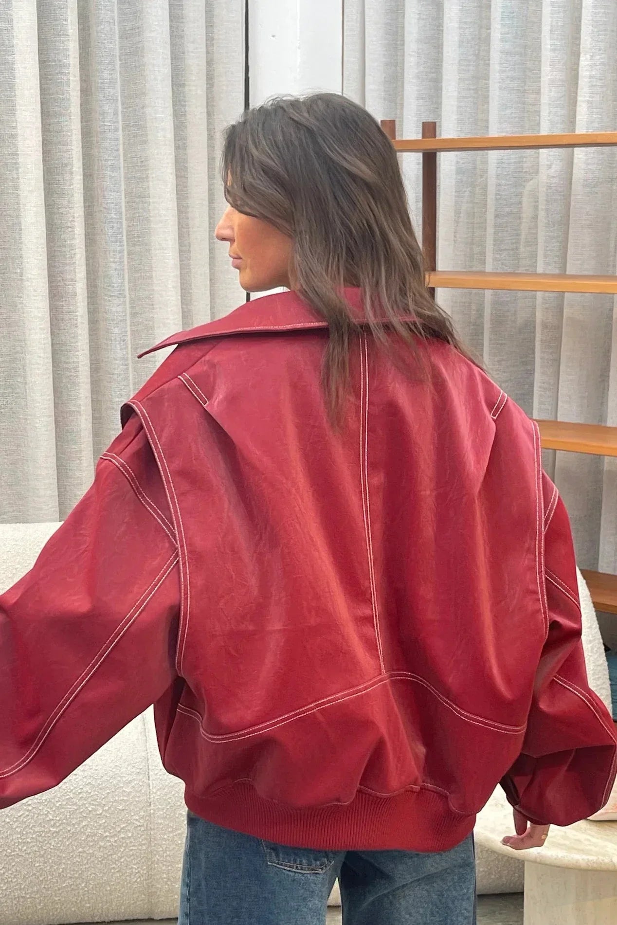 Cappotto Casual da Strada a Colore Solido con Ricami, Cerniera e Colletto Spartito