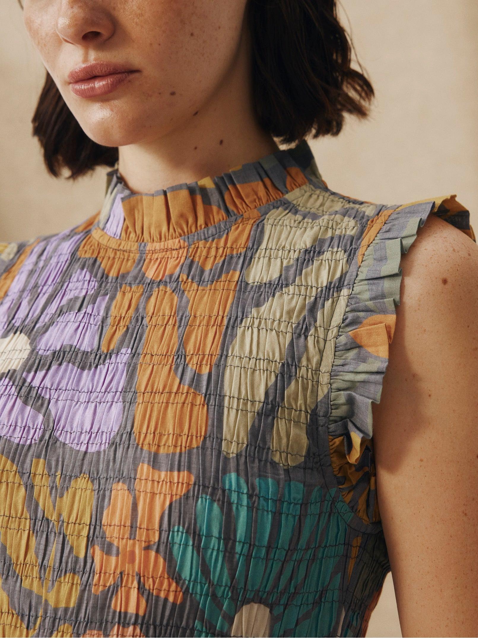 Vestito Midi con Stampa Botanica Multicolore