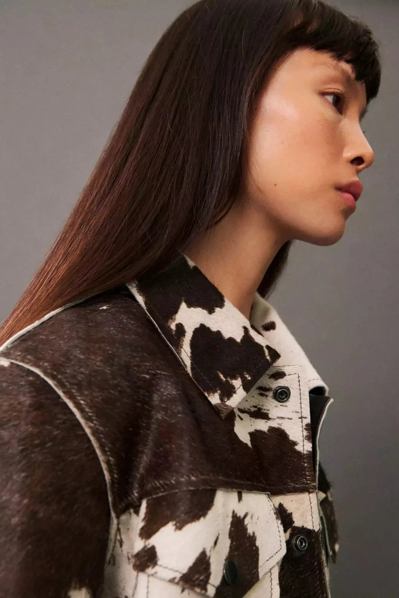 Giacca stile camicia con pelliccia sintetica stampa muccata