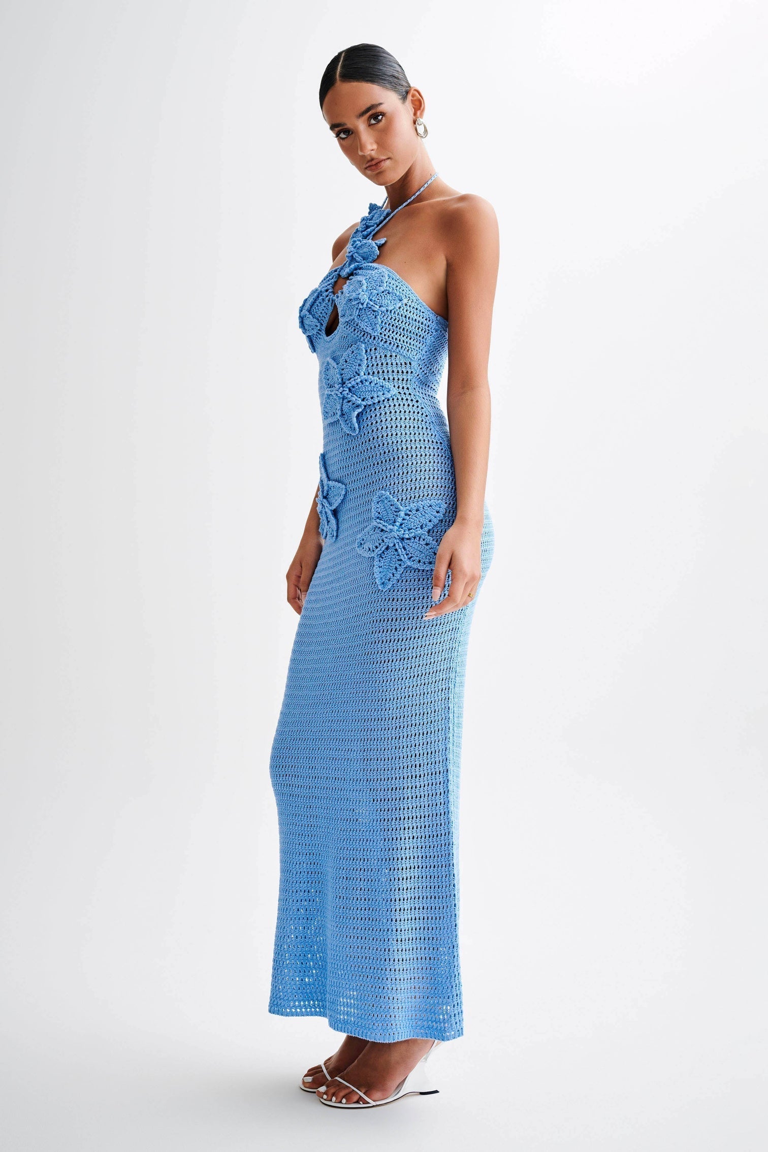 Abito lungo con applicazioni floreali Beverly in crochet