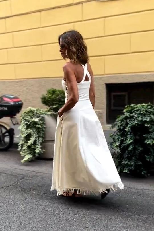 Abito lungo bianco boho con frange e tasche