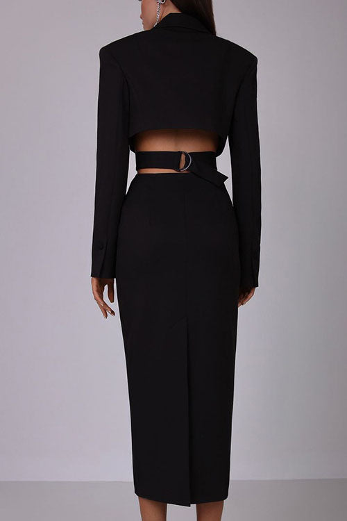 Abito midi blazer con dettaglio in metallo e scollo a V profondo