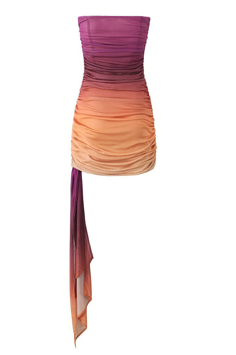 Vestito Tubino a Righe con Trama a Sogno Senza Spalline