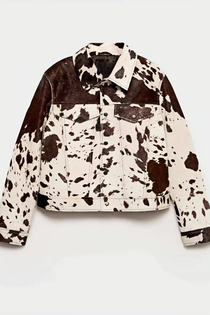 Giacca stile camicia con pelliccia sintetica stampa muccata