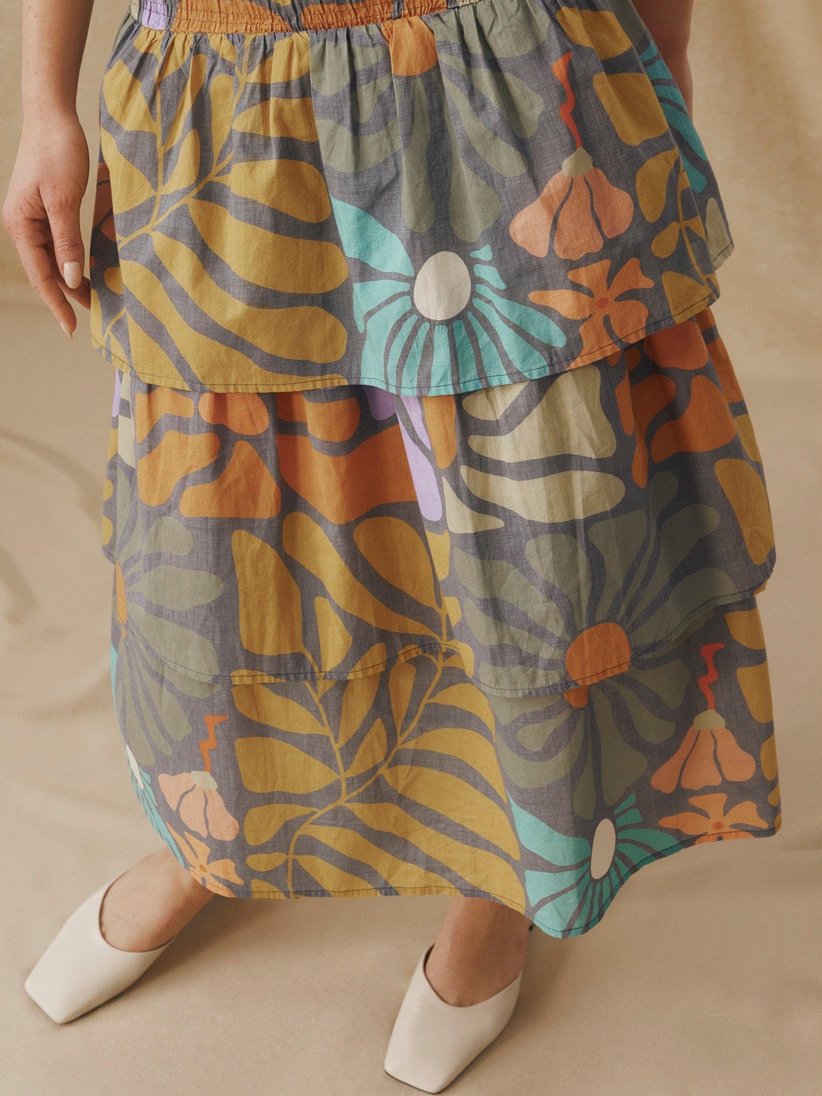 Vestito Midi con Stampa Botanica Multicolore
