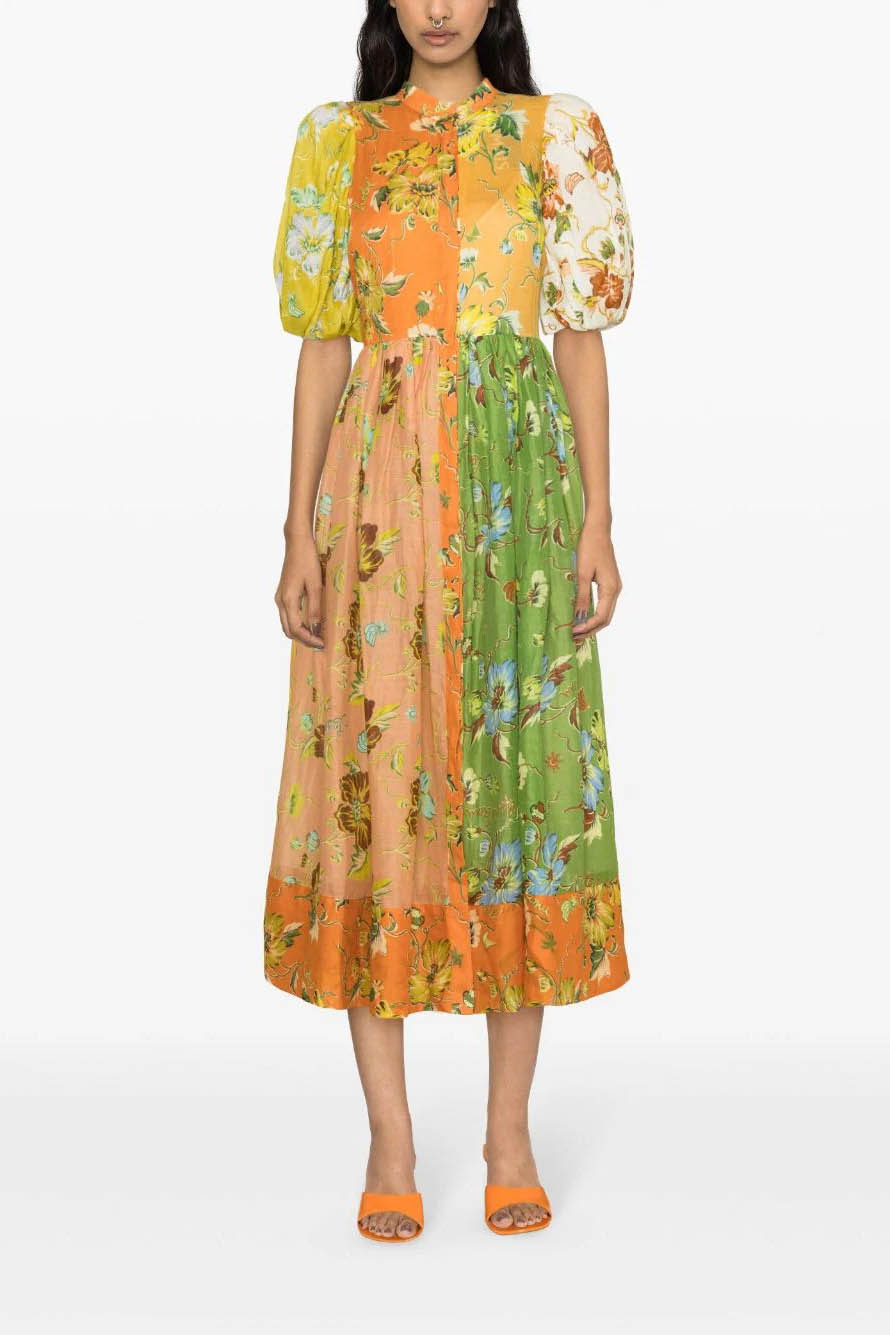 Vestito Midi con Maniche a Palloncino Floral Interlude