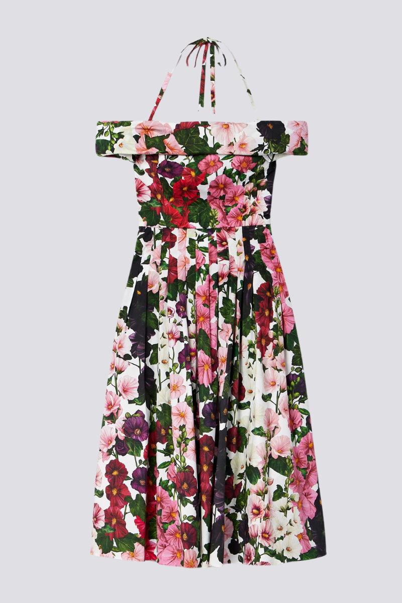 Vestito midi floreale con spalle scoperte Alianora