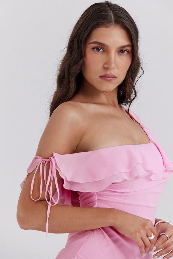 Vestito Mini con Spalle Scoperte e Volant Anissa