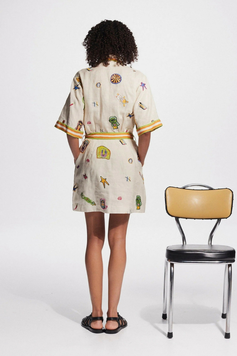 Vestito Mini Ricamato con Maniche Corte Aurelie