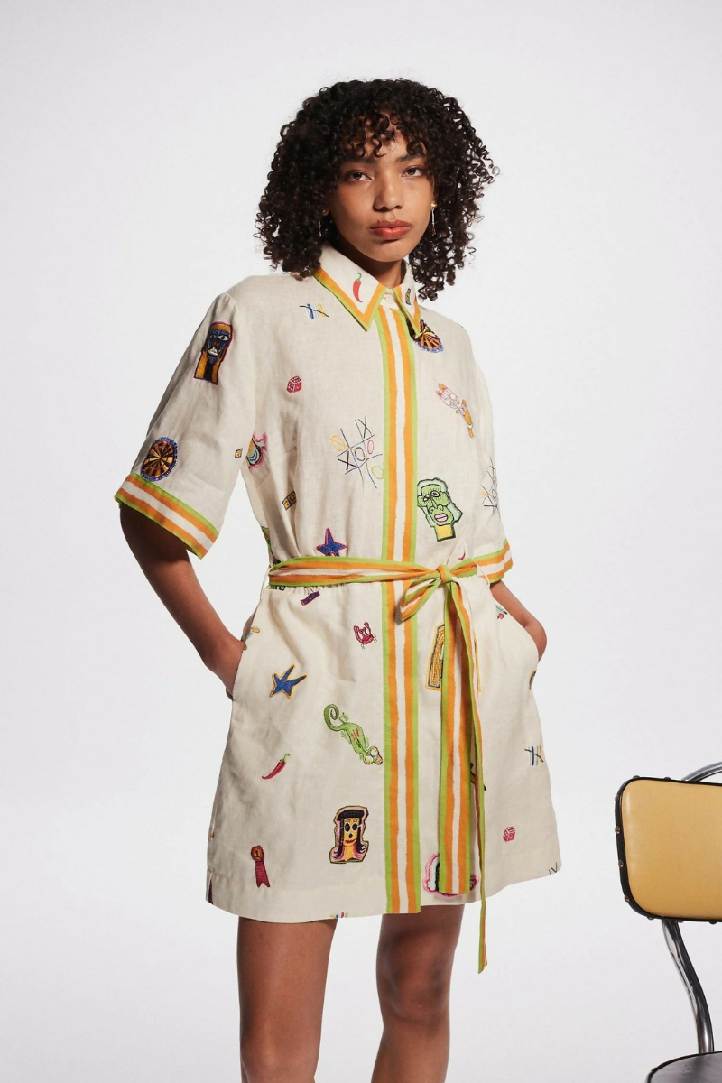 Vestito Mini Ricamato con Maniche Corte Aurelie