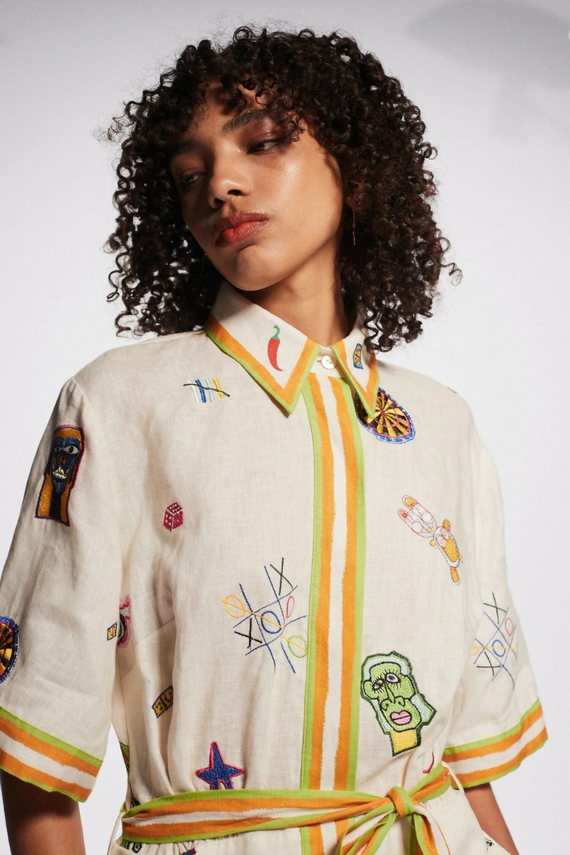 Vestito Mini Ricamato con Maniche Corte Aurelie