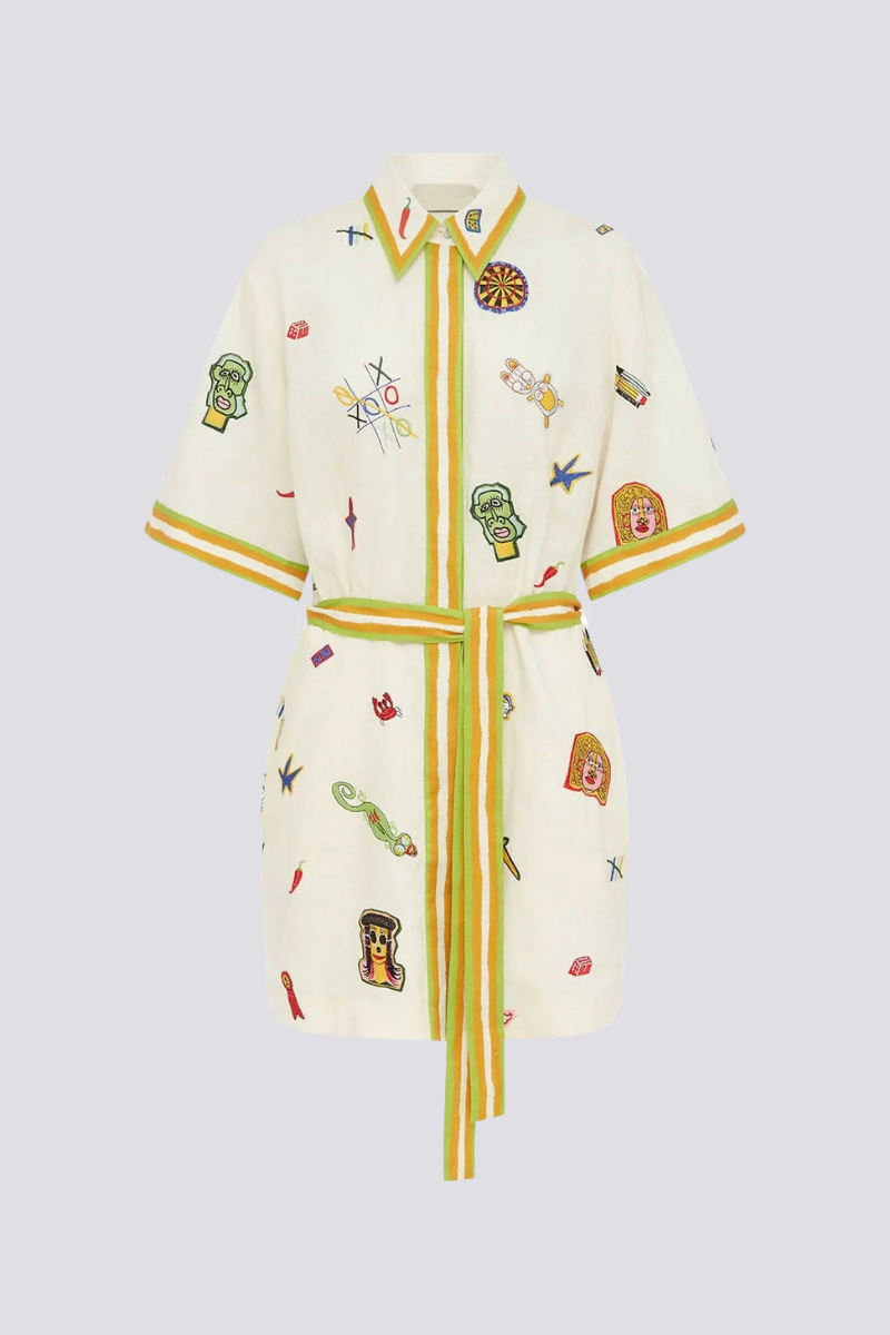 Vestito Mini Ricamato con Maniche Corte Aurelie