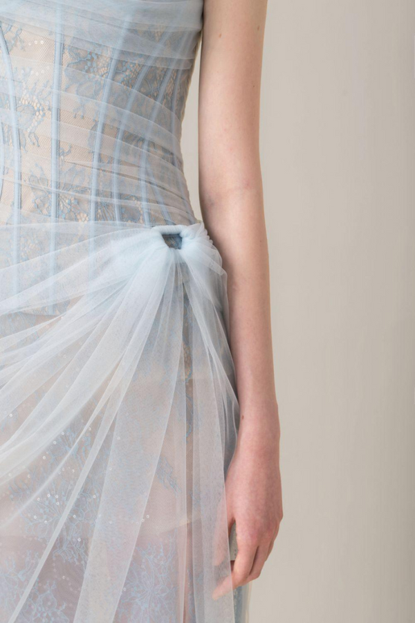 Vestito lungo con spalla singola Bertille in blu