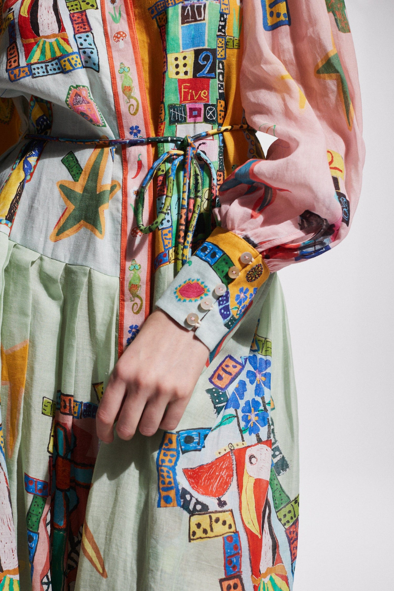 Vestito lungo patchwork con maniche a palloncino Danielle
