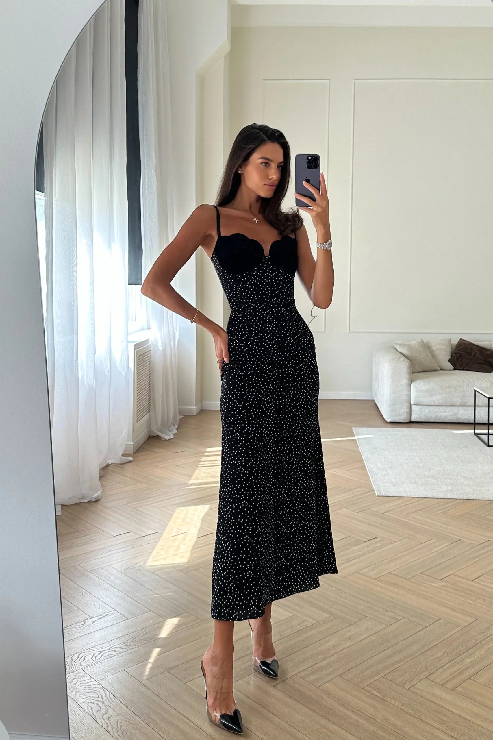 Vestito Midi con Inserto in Velluto