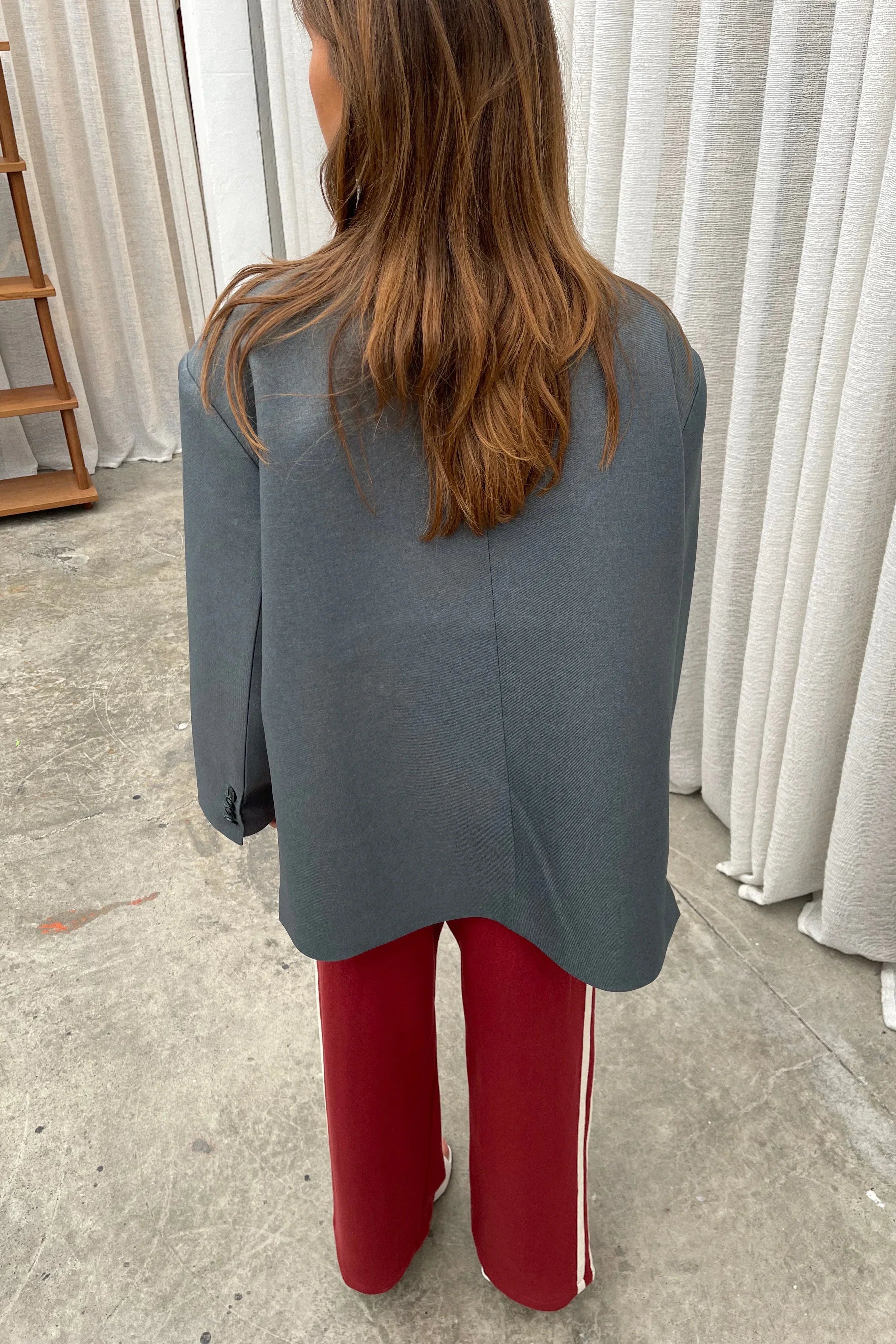 Blazer Oversized con Spacco Laterale Blu Acciaio