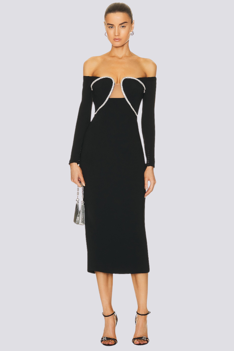 Vestito Midi Isola Spalle con Strass Izara