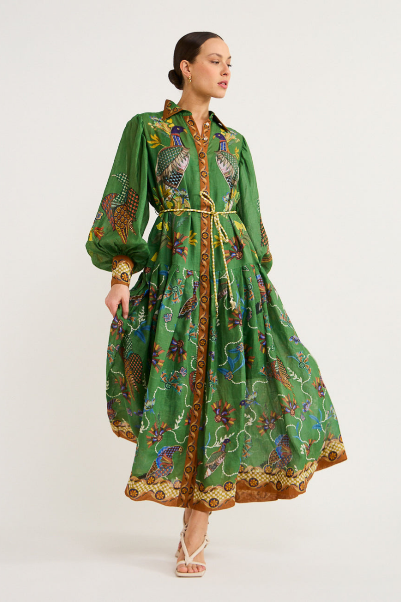 Vestito lungo maxi con maniche a palloncino e stampa animalier Marcella