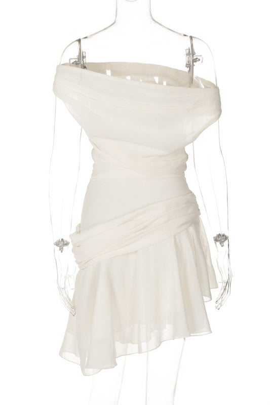 Vestito Mini in Chiffon a Spalla Uno Marina