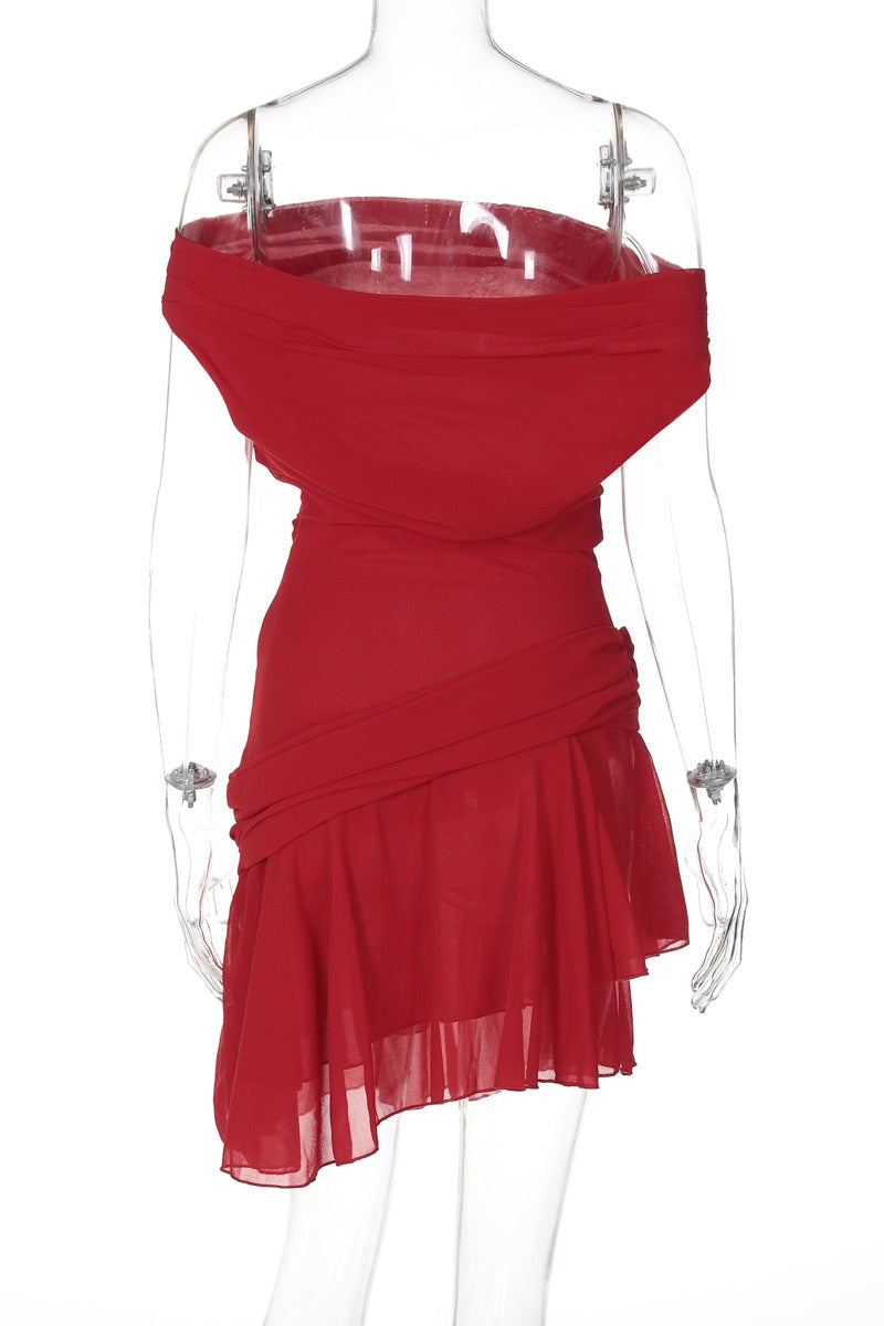 Vestito Mini in Chiffon a Spalla Uno Marina