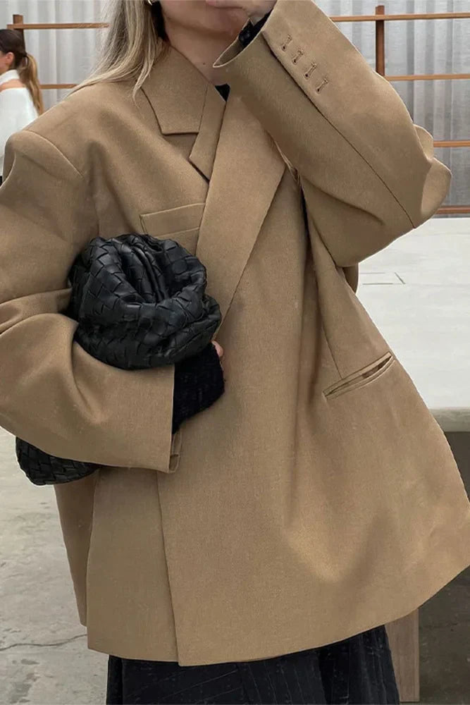 Blazer Oversized con Spacco Laterale Blu Acciaio