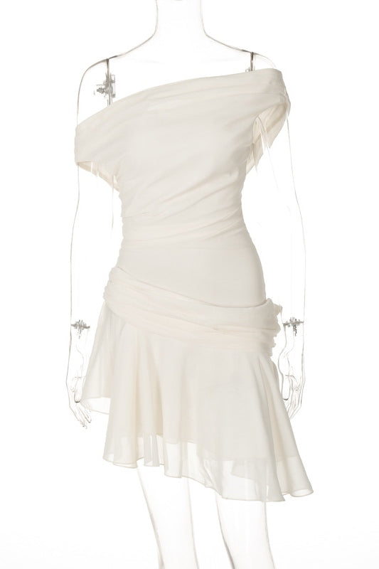 Vestito Mini in Chiffon a Spalla Uno Marina