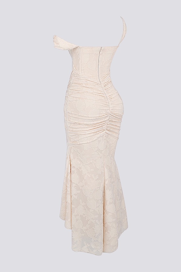 Vestito lungo maxi con corpetto arricciato Octavie in beige