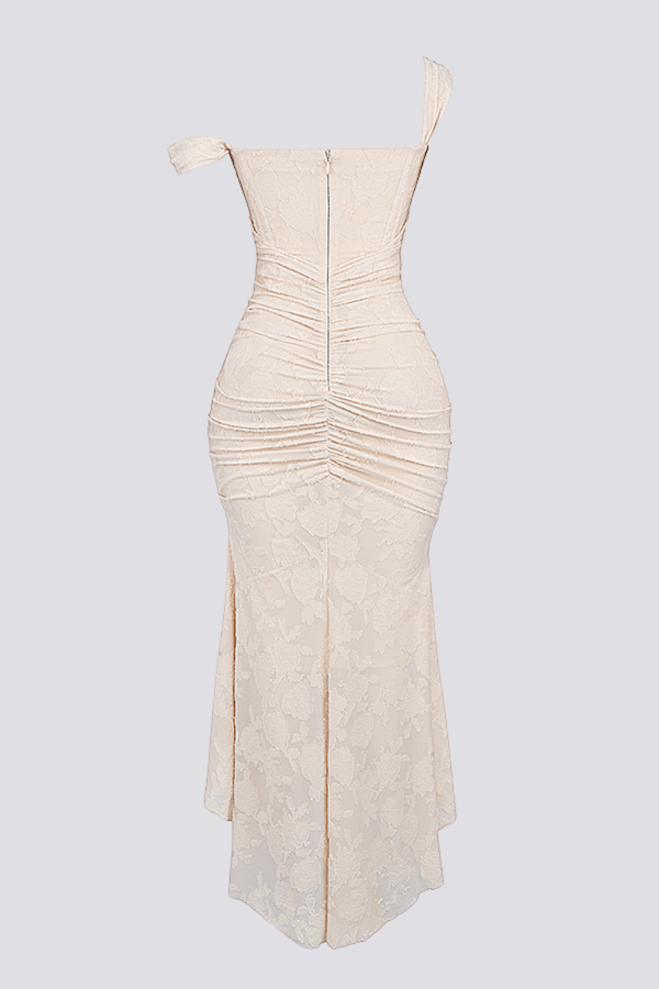Vestito lungo maxi con corpetto arricciato Octavie in beige