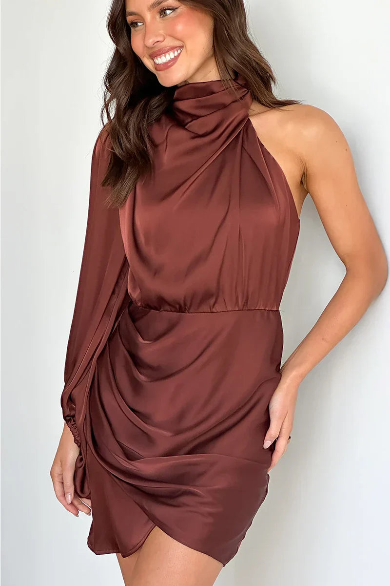 Vestito mini monospalla Lexi - Marrone