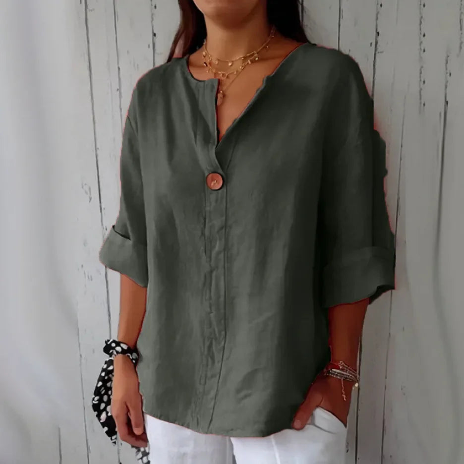 Liv – Camicia di lino rilassata con dettaglio pulsante
