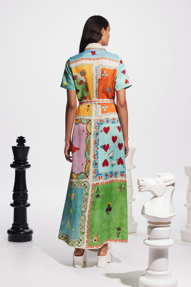 Vestito Maxi Vivienne con Stampa Poker a Maniche Corte