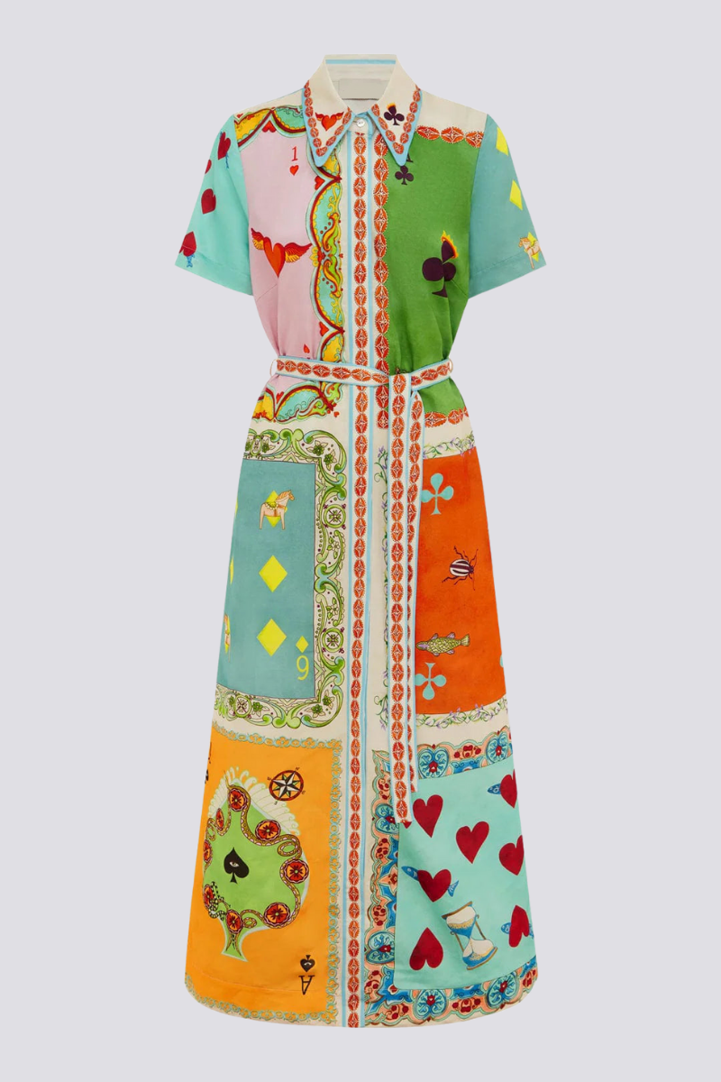 Vestito Maxi Vivienne con Stampa Poker a Maniche Corte