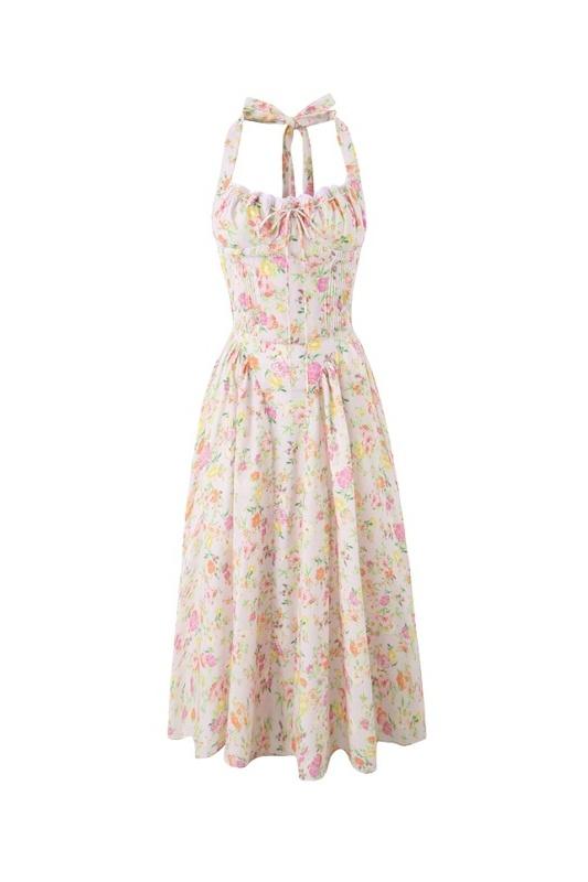 Abigail Abito Stretto a Balze con Corsetto Stampato Midi