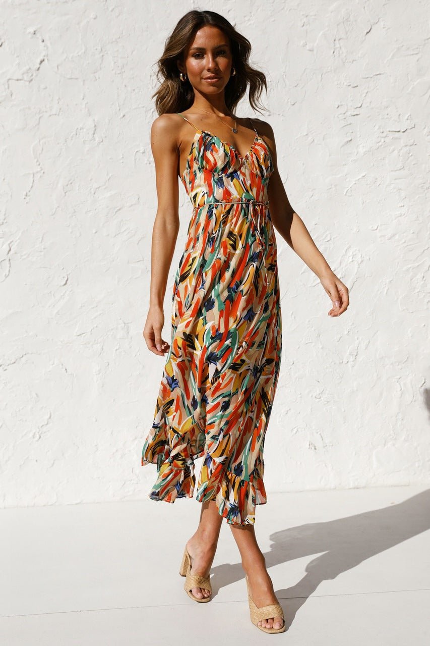 Vestito midi con volant e stampa Adela