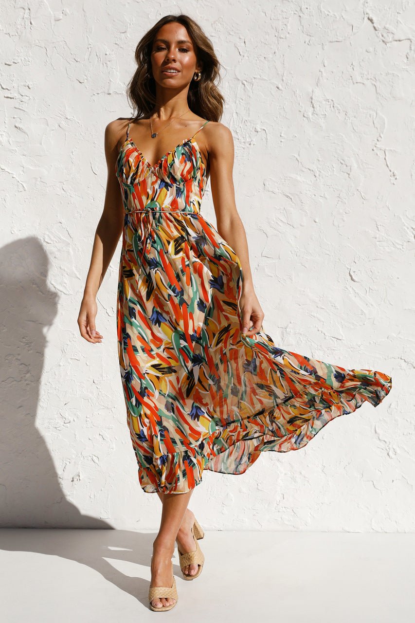 Vestito midi con volant e stampa Adela