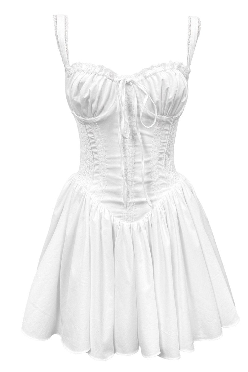 Corpetto in pizzo Agnes con vestito mini svasato