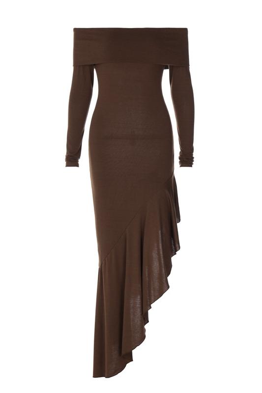 Vestito midi a coste con scollo alla barca e gonna svasata Alisa