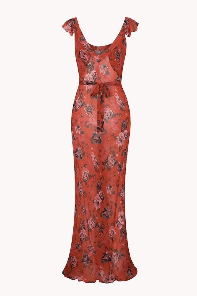 Vestito lungo maxi con scollo a U e stampa floreale Alison