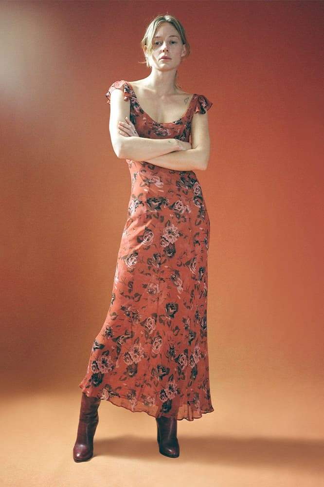 Vestito lungo maxi con scollo a U e stampa floreale Alison