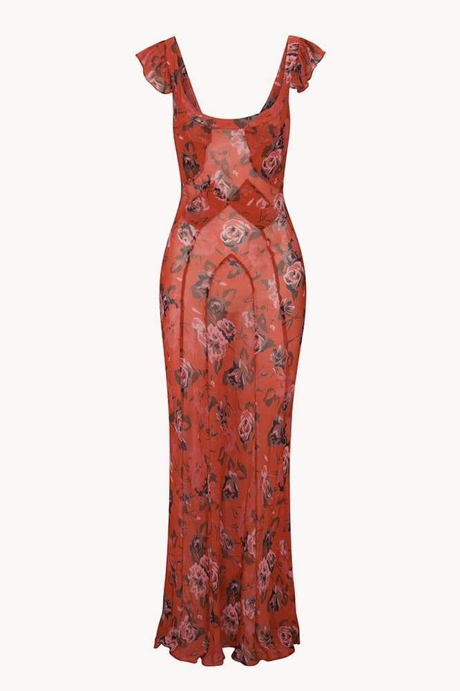 Vestito lungo maxi con scollo a U e stampa floreale Alison
