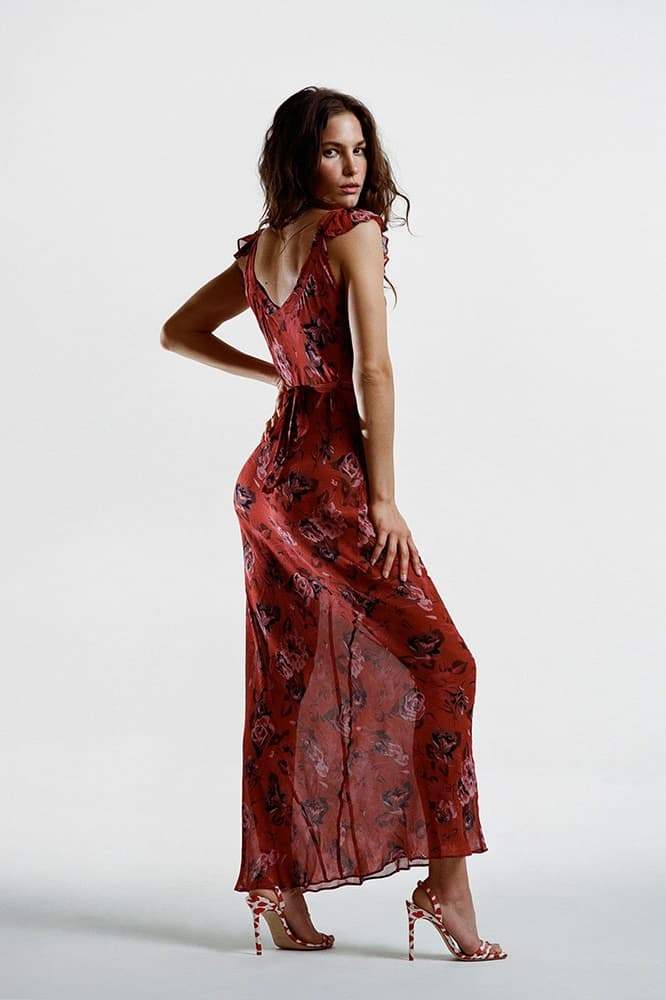 Vestito lungo maxi con scollo a U e stampa floreale Alison