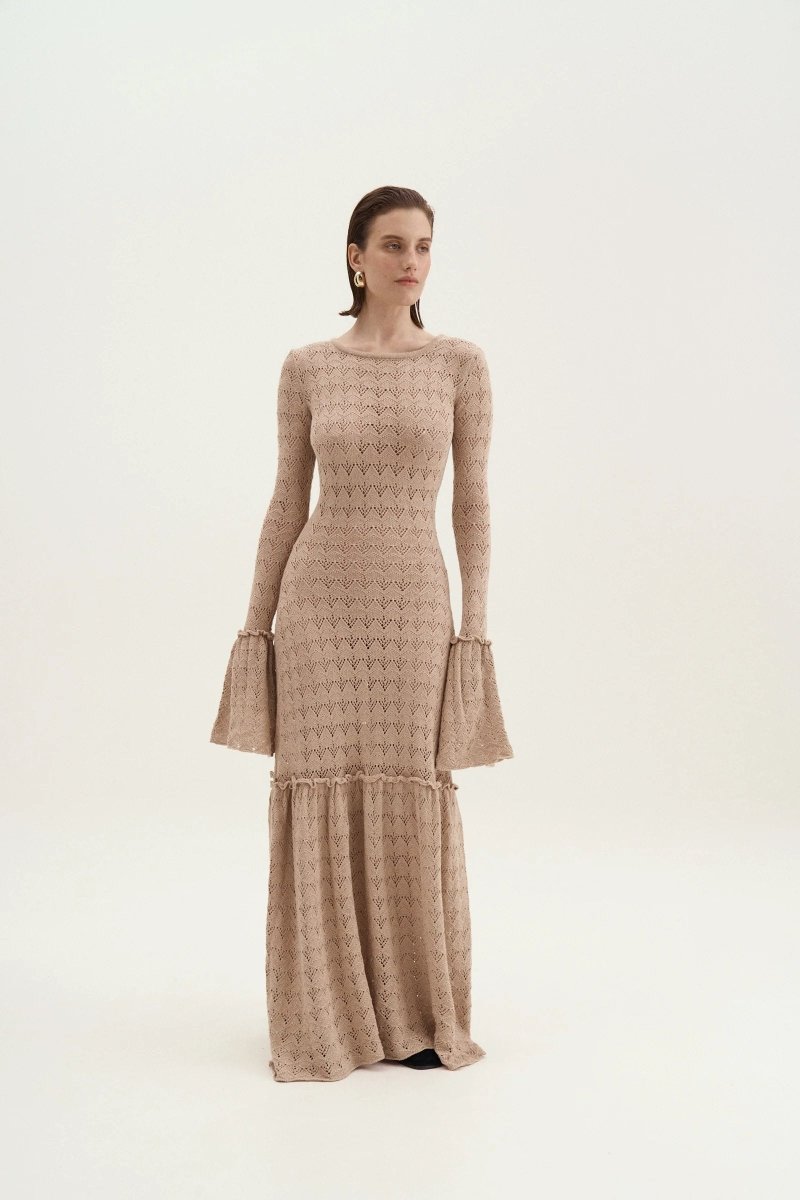 Vestito Maxi in Maglia a Girocollo Anna a Maniche Volant